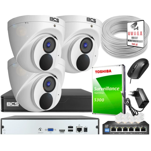 Dozór obiektu, posesji, system monitoringu BCS 3 kamer 2Mpx Full HD, audio, funkcje inteligentne 