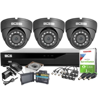 Monitoring Full HD BCS Basic po skrętce HD 2MPx 1TB H265+ 3 x Kamera kopułkowa 2.8mm IR 30m