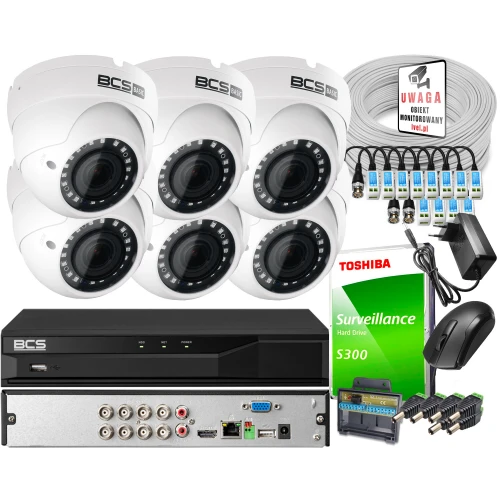 Monitoring Full HD BCS Basic Full HD 2MPx 1TB H265+ 6 x Kamera kopułkowa 2.8mm IR 40m