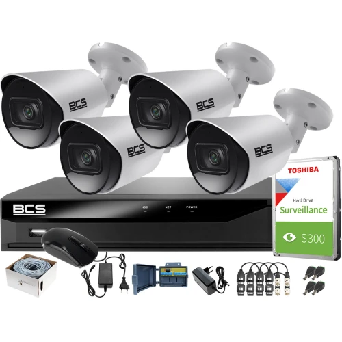 Monitoring Full HD zestaw do firmy domu BCS Rejestrator cyfrowy hybrydowy BCS-L-XVR0401-VI  4x Kamery BCS-TA12FR3 Akcesoria