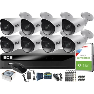 Monitoring 4K zestaw do firmy domu BCS Rejestrator cyfrowy hybrydowy BCS-XVR08014KE-III 8x Kamer BCS-TA18FWR3 Akcesoria