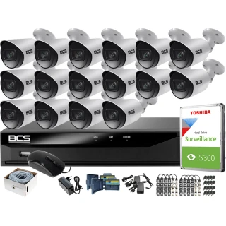 Monitoring 4K zestaw do firmy domu BCS Rejestrator cyfrowy hybrydowy BCS-XVR16014KE-III 16x Kamer BCS-TA18FWR3 Akcesoria