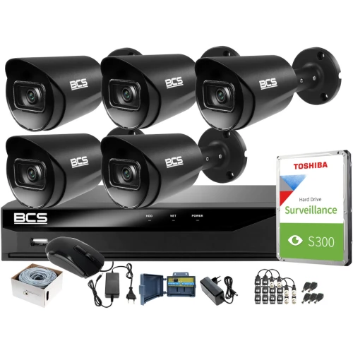 Monitoring Full HD zestaw do firmy domu BCS Rejestrator cyfrowy hybrydowy BCS-XVR0801-IV 5x Kamer BCS-TA12FR3-G Akcesoria