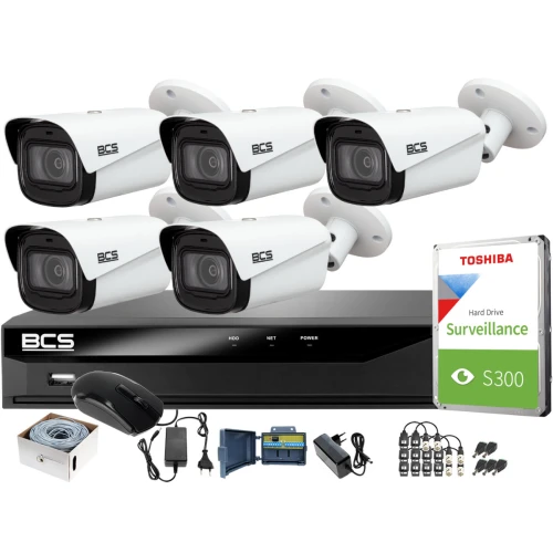 Monitoring 4K zestaw do firmy domu BCS Rejestrator cyfrowy hybrydowy BCS-XVR08014KE-III 5x Kamer BCS-TA48VWR6 Akcesoria