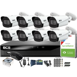 Monitoring 5MPx zestaw do firmy domu BCS Rejestrator cyfrowy hybrydowy BCS-XVR08014KE-III 8x Kamer BCS-TA45VSR6 Akcesoria