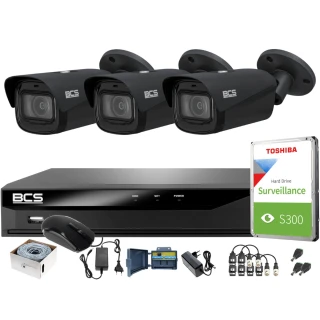 Monitoring 5MPx zestaw do firmy domu BCS Rejestrator cyfrowy hybrydowy BCS-XVR04014KE-III 3x Kamer BCS-TA45VSR6-G Akcesoria