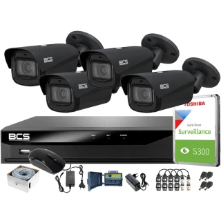 Monitoring Full HD zestaw do firmy domu BCS Rejestrator cyfrowy hybrydowy BCS-L-XVR0401-VI 4x Kamer BCS-TA42VR6-G Akcesoria