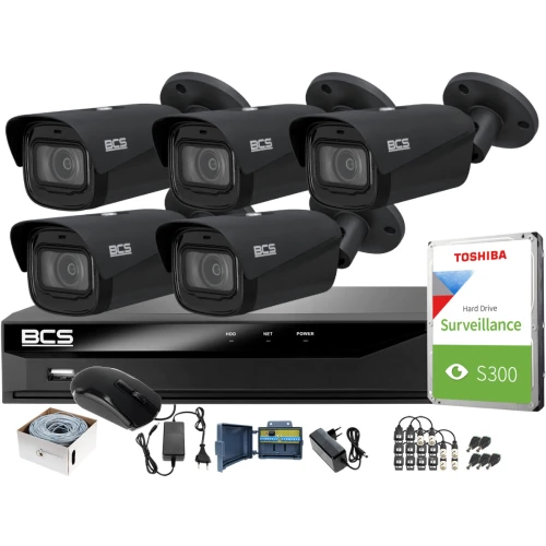 Monitoring Full HD zestaw do firmy domu BCS Rejestrator cyfrowy hybrydowy BCS-XVR0801-IV 5x Kamer BCS-TA42VR6-G Akcesoria