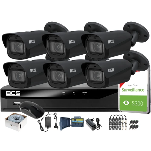 Monitoring Full HD zestaw do firmy domu BCS Rejestrator cyfrowy hybrydowy BCS-L-XVR0801-V 6x Kamer BCS-TA42VR6-G Akcesoria
