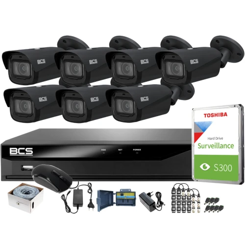 Monitoring Full HD zestaw do firmy domu BCS Rejestrator cyfrowy hybrydowy BCS-XVR0801-IV 7x Kamer BCS-TA42VR6-G Akcesoria