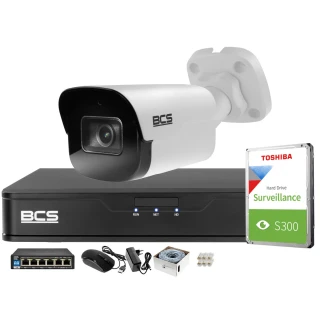 Monitoring 4MPx zestaw do firmy domu BCS Rejestrator IP BCS-P-NVR0401-4K-E 1x Kamera BCS-P-TIP24FSR4-Ai1 Akcesoria