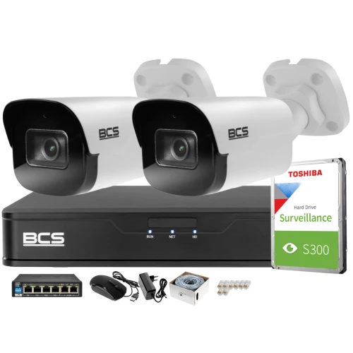 Monitoring Full HD zestaw do firmy domu BCS Rejestrator IP BCS-P-NVR0401-4K-E 2x Kamer BCS-P-TIP22FSR4-Ai1 Akcesoria