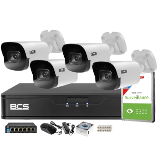 Monitoring Full HD zestaw do firmy domu BCS Rejestrator IP BCS-P-NVR0401-4K-E 4x Kamer BCS-P-TIP22FSR4-Ai1 Akcesoria