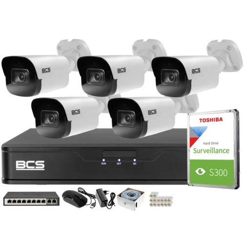Monitoring Full HD zestaw do firmy domu BCS Rejestrator IP BCS-P-NVR0801-4K-E 5x Kamer BCS-P-TIP22FSR4-Ai1 Akcesoria
