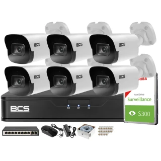 Monitoring 4MPx zestaw do firmy domu BCS Rejestrator IP BCS-P-NVR0801-4K-E 6x Kamer BCS-P-TIP24FSR4-Ai1 Akcesoria