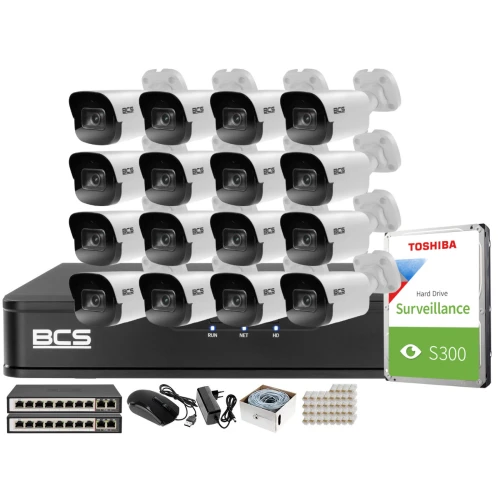 Monitoring 4MPx zestaw do firmy domu BCS Rejestrator IP BCS-P-NVR1601-4K-E 16x Kamer BCS-P-TIP24FSR4-Ai1 Akcesoria
