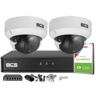 Monitoring Full HD zestaw do firmy domu BCS Rejestrator IP BCS-P-NVR0401-4K-E 2x Kamer BCS-P-DIP12FWR3 Akcesoria
