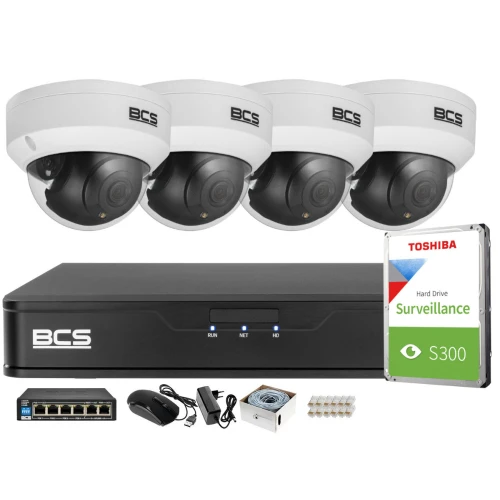 Monitoring Full HD zestaw do firmy domu BCS Rejestrator IP BCS-P-NVR0401-4K-E 4x Kamer BCS-P-DIP12FWR3 Akcesoria