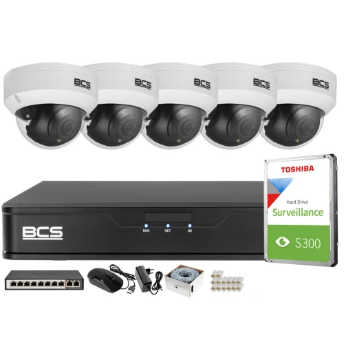 Monitoring Full HD zestaw do firmy domu BCS Rejestrator IP BCS-P-NVR0801-4K-E 5x Kamer BCS-P-DIP12FWR3 Akcesoria