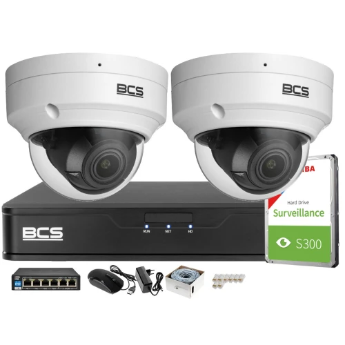 Monitoring Full HD zestaw do firmy domu BCS Rejestrator IP BCS-P-NVR0401-4K-E 2x Kamer BCS-P-DIP42VSR4 Akcesoria