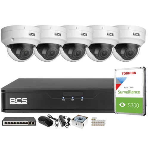 Monitoring Full HD zestaw do firmy domu BCS Rejestrator IP BCS-P-NVR0801-4K-E 5x Kamer BCS-P-DIP42VSR4 Akcesoria