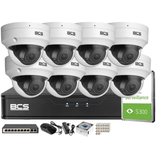 Monitoring Full HD zestaw do firmy domu BCS Rejestrator IP BCS-P-NVR0801-4K-E 8x Kamer BCS-P-DIP42VSR4 Akcesoria