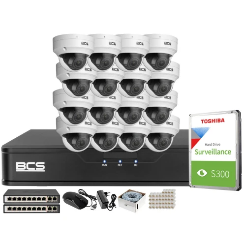 Monitoring Full HD zestaw do firmy domu BCS Rejestrator IP BCS-P-NVR1601-4K-E 16x Kamer BCS-P-DIP42VSR4 Akcesoria