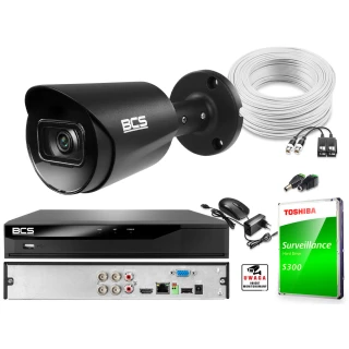 Monitoring Full HD zestaw do firmy domu BCS Rejestrator cyfrowy hybrydowy BCS-XVR0401-V 1x Kamera BCS-TA12FR3-G Akcesoria