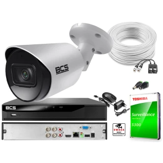 Monitoring Full HD zestaw do firmy domu BCS Rejestrator cyfrowy hybrydowy BCS-XVR0401-V 1x Kamera BCS-TA12FR3 Akcesoria