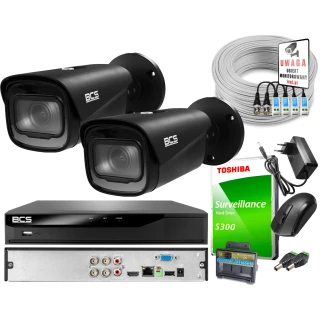 Monitoring Full HD zestaw do firmy domu BCS Rejestrator cyfrowy hybrydowy BCS-L-XVR0401-VI 2x Kamer BCS-TA42VR6-G Akcesoria