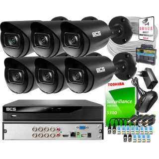Monitoring Full HD zestaw do firmy domu BCS Rejestrator cyfrowy hybrydowy BCS-XVR0801-IV 6x Kamer BCS-TA12FR3-G Akcesoria