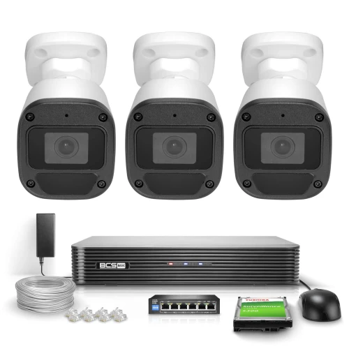 Zestaw monitoring firmy domu 3x BCS-B-TIP12FR3(2.0) Full HD IR 30m Mikrofon PoE 1TB