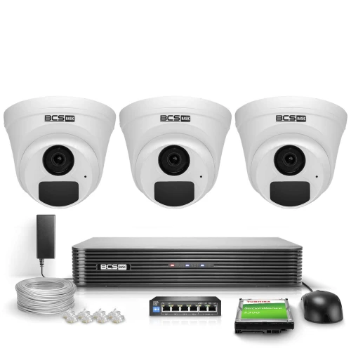 Zestaw monitoring 3x Kamera BCS-B-EIP12FR3(2.0) Full HD IR 30m Audio PoE 1TB