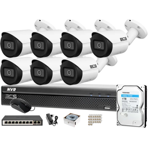 Monitoring IP samodzielny montaż Rejestrator BCS-NVR0801X5ME-II 7x Kamera BCS-TIP3501IR-E-V 1TB
