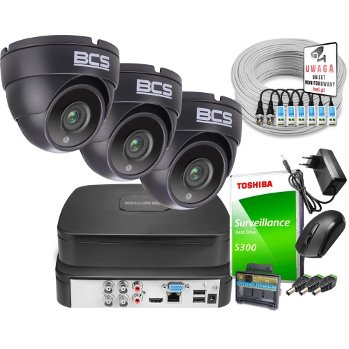 Monitoring kamera 3x BCS-DMQ2503IR3-G BCS-L-SXVR0401-4KE-III 1TB