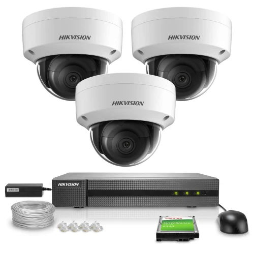 Monitoring Plug&Play 2Mpx zestaw Wandaloodporny Hikvision Hiwatch Rejestrator IP HWN-2104MH-4P 3x Kamera HWI-D121H Akcesoria