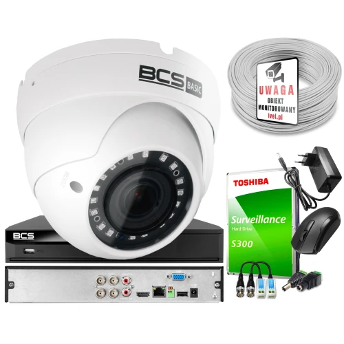 Monitoring po skrętce BCS Basic Full HD 2MPx 1TB H265+ 1 x Kamera kopułkowa 2.8mm IR 40m