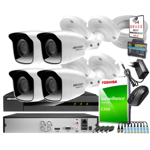 Monitoring po skrętce wizyjny Hikvision Hiwatch Turbo HD, AHD, CVI rejestrator 4 kanałowy, 4 x HWT-B140-M, 1TB, Akcesoria