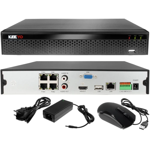 Zestaw do monitoringu IP 4x LV-IP2M2DFE-IV Full HD, 1x LV-NVR9418S-4P KEEYO