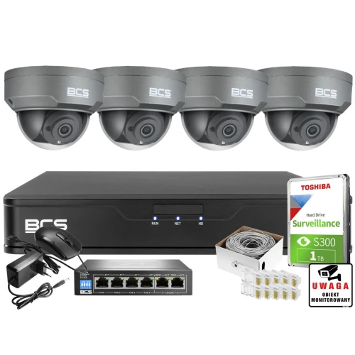 Monitoring wideo audio kasy stacji paliw sklepu BCS Point Rejestrator IP + 4x Kamera BCS-P-DIP22FSR3-Ai1-G + Akcesoria