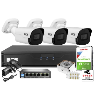 Monitoring Zestaw BCS Point Rejestrator IP + 3x Kamera 5MPx + Akcesoria