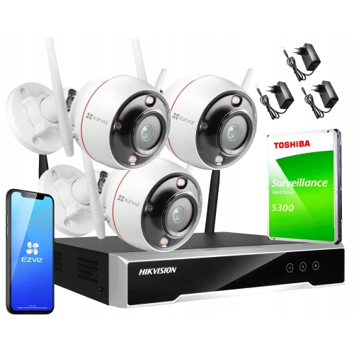 Monitoring zestaw bezprzewodowy Hikvision Ezviz 3 kamery C3T Pro WiFi 4MPx 1TB
