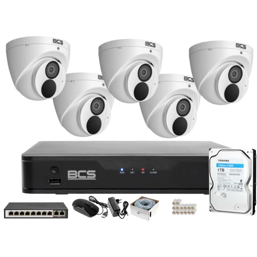 Monitoring zestaw do lokalu BCS Point Rejestrator IP + 5x Kamera + Akcesoria