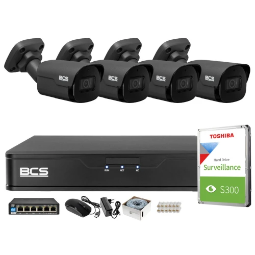 Monitoring Zestaw IP BCS Point Rejestrator z 4 Kamerami FullHD + Akcesoria Starlight kolor w nocy
