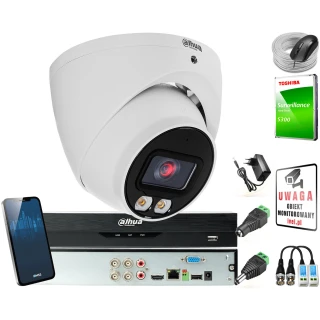 Zestaw do monitoringu z kamerą kopułkową 5 Mpx HAC-HDW1509T-A-LED-0280B-S2 i akcesoriami