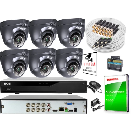 Monitoring do samodzielnego montażu - zestaw: 6 kamer BCS-DMQE1500IR3-G(II), rejestrator BCS-L-XVR0801-4KE-IV 8MPx, dysk 1TB