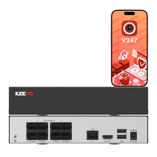 Rejestrator sieciowy IP KEEYO LV-V-NVR-9CH-8P-E 9 kanałowy 8x PoE