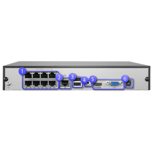 Sieciowy rejestrator 8 kanałowy BCS-B-NVR0801-8P(2.0) do 8MPx wbudowany switch POE