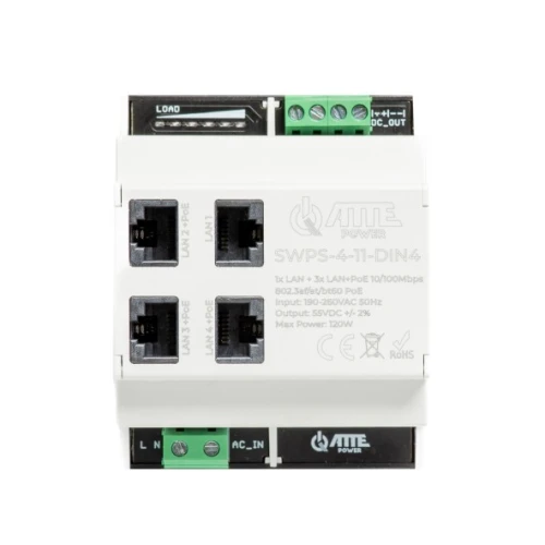 Switch PoE ATTE 4 portowy z wbudowanym zasilaczem na szynę TH35