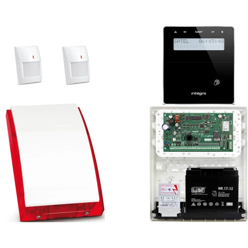 System alarmowy bezprzewodowy SATEL INTEGRA: Płyta Główna Integra 128-WRL + Manipulator bezprzewodowy INT-KWRL2-BSB + 2 x Czujka APD-100 + Sygnalizator Bezprzewodowy ASP-105 + Akcesoria